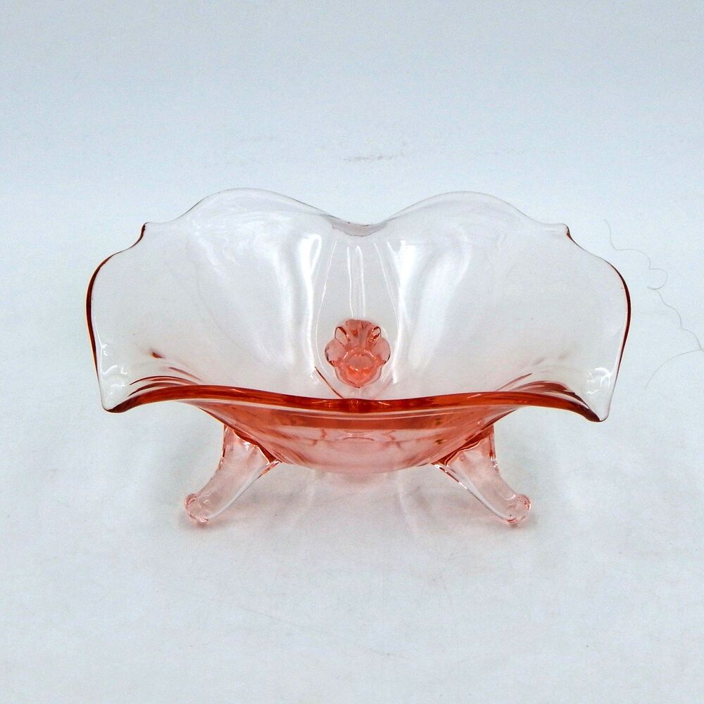 Lancaster Glass Company Petal Candy Pink Depression 6 In Bowl 3-Footed Scalloped
